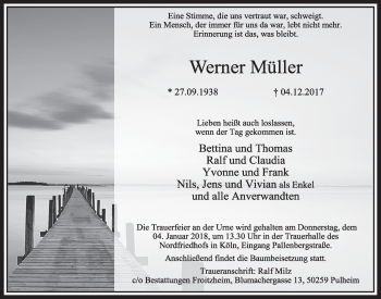 Anzeige von Werner Müller von  Sonntags-Post 