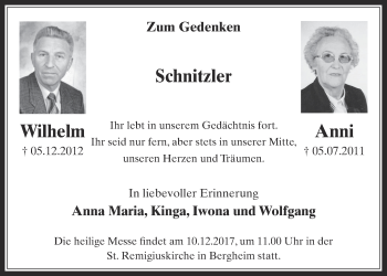 Anzeige von Wilhelm und Anni Schnitzler von  Werbepost 