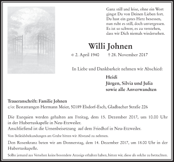 Anzeige von Willi Johnen von  Werbepost 
