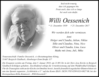 Anzeige von Willi Oessenich von Kölner Stadt-Anzeiger / Kölnische Rundschau / Express