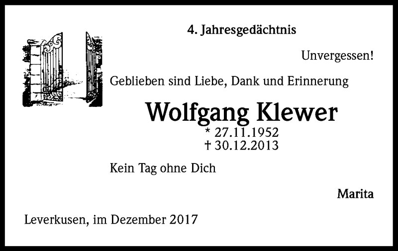  Traueranzeige für Wolfgang Klewer vom 18.07.2023 aus Kölner Stadt-Anzeiger / Kölnische Rundschau / Express