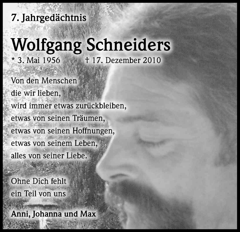  Traueranzeige für Wolfgang Schneiders vom 16.12.2017 aus Kölner Stadt-Anzeiger / Kölnische Rundschau / Express