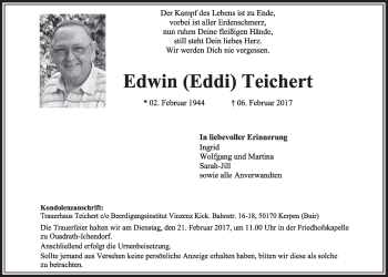Anzeige von Edwin  Teichert von  Sonntags-Post 
