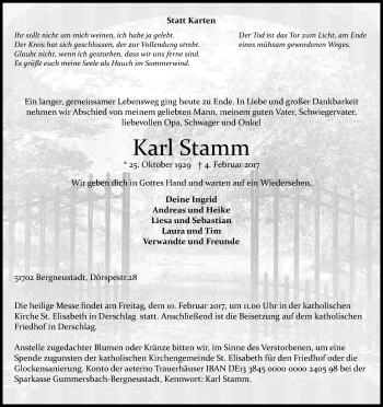 Anzeige von Karl Stamm von Kölner Stadt-Anzeiger / Kölnische Rundschau / Express