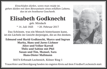 Anzeige von Elisabeth Godknecht von  Werbepost 