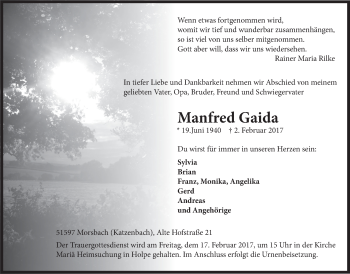 Anzeige von Manfred Gaida von  Lokalanzeiger 