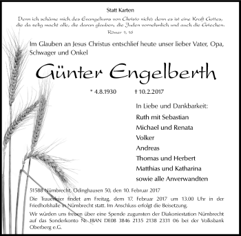 Anzeige von Günter Engelberth von Kölner Stadt-Anzeiger / Kölnische Rundschau / Express