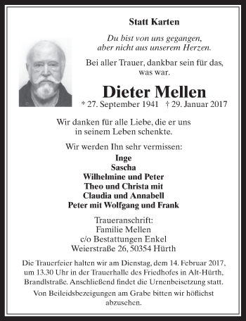Anzeige von Dieter Meilen von  Wochenende 
