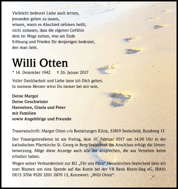 Anzeige von Willi Otten von Kölner Stadt-Anzeiger / Kölnische Rundschau / Express