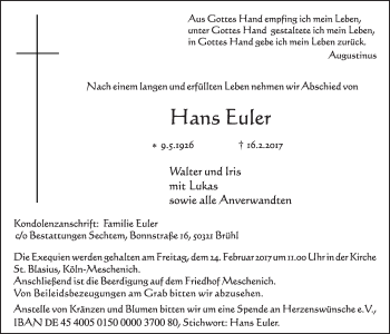 Anzeige von Hans Euer von  Schlossbote/Werbekurier 