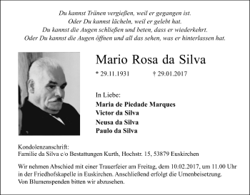 Anzeige von Mario Rosa da Silva von  Blickpunkt Euskirchen 