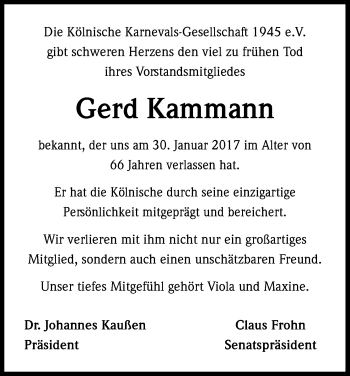 Anzeige von Gerd Kammann von Kölner Stadt-Anzeiger / Kölnische Rundschau / Express