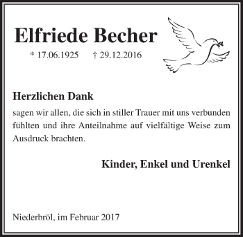 Anzeige von Elfriede Becher von  Lokalanzeiger 