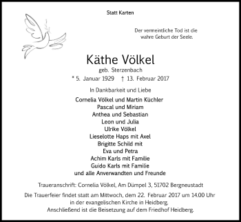 Anzeige von Käthe Völkel von Kölner Stadt-Anzeiger / Kölnische Rundschau / Express