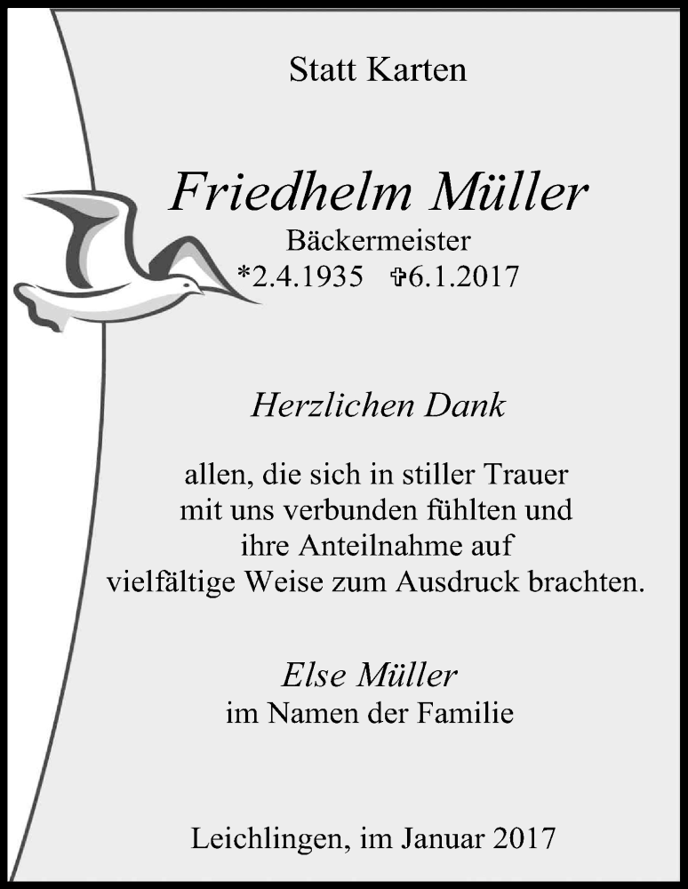  Traueranzeige für Friedhelm Müller vom 04.02.2017 aus Kölner Stadt-Anzeiger / Kölnische Rundschau / Express