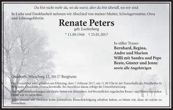 Anzeige von Renate Peters von  Sonntags-Post 