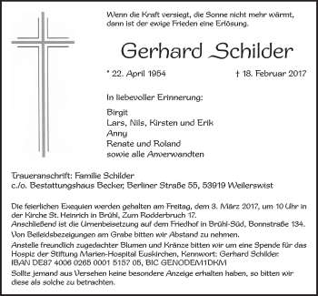 Anzeige von Gerhard Schilder von  Schlossbote/Werbekurier 
