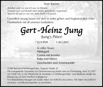 Anzeige von Gert-Heinz Jung von Kölner Stadt-Anzeiger / Kölnische Rundschau / Express