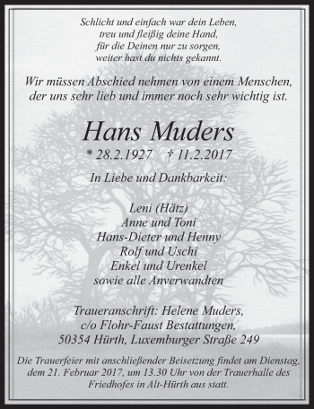 Anzeige von Hans Muders von  Wochenende 