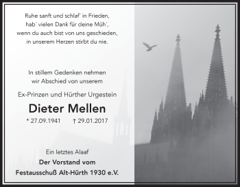 Anzeige von Dieter Mellen von  Sonntags-Post 