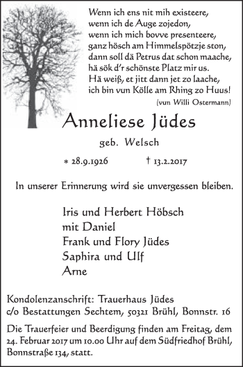 Anzeige von Anneliese Jüdes von  Schlossbote/Werbekurier 