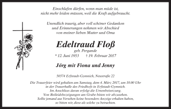 Anzeige von Edeltraud Floß von  Werbepost 