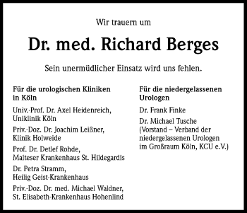 Anzeige von Richard Berges von Kölner Stadt-Anzeiger / Kölnische Rundschau / Express