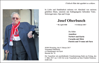 Anzeige von Josef Oberbusch von  Schlossbote/Werbekurier 