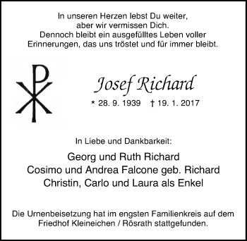 Anzeige von Josef Richard von  Kölner Wochenspiegel 