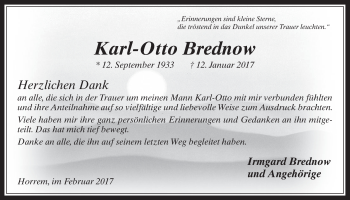 Anzeige von Karl-Otto Brednow von  Werbepost 