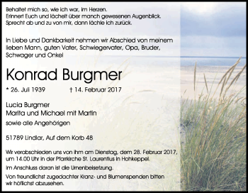 Anzeige von Konrad Burgmer von Kölner Stadt-Anzeiger / Kölnische Rundschau / Express