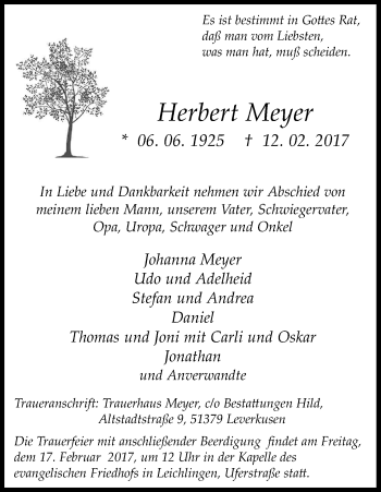 Anzeige von Herbert Meyer von Kölner Stadt-Anzeiger / Kölnische Rundschau / Express