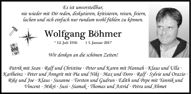  Traueranzeige für Wolfgang Böhmer vom 11.02.2017 aus Kölner Stadt-Anzeiger / Kölnische Rundschau / Express