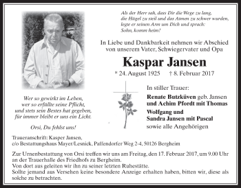 Anzeige von Kaspar Jansen von  Werbepost 