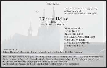 Anzeige von Hilarius Heller von  Sonntags-Post 