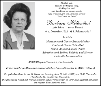 Anzeige von Barbara Hellenthal von  Blickpunkt Euskirchen 