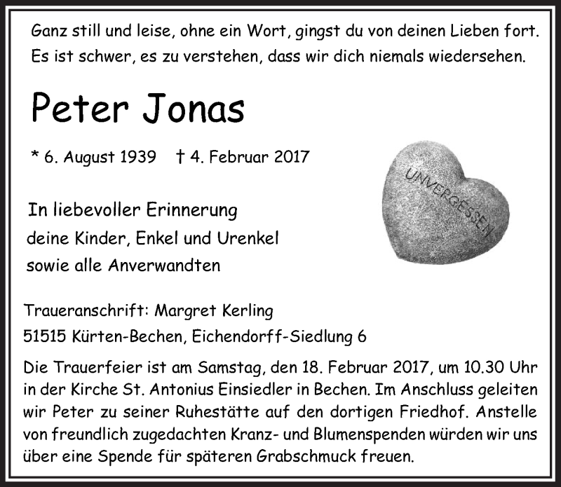  Traueranzeige für Peter Jonas vom 15.02.2017 aus  Bergisches Handelsblatt 