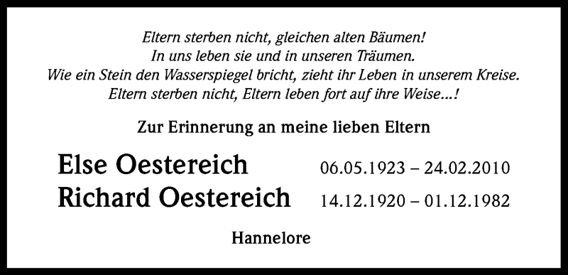  Traueranzeige für Else und Richard Oestereich vom 24.02.2017 aus Kölner Stadt-Anzeiger / Kölnische Rundschau / Express