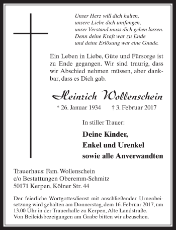 Anzeige von Heinrich Wollenschein von  Werbepost 