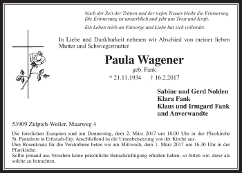 Anzeige von Paula Wagener von  Werbepost 