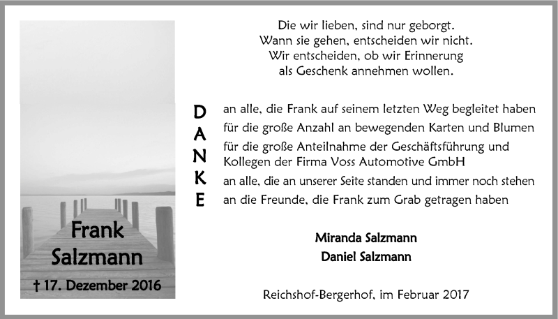  Traueranzeige für Frank Salzmann vom 22.02.2017 aus  Anzeigen Echo 