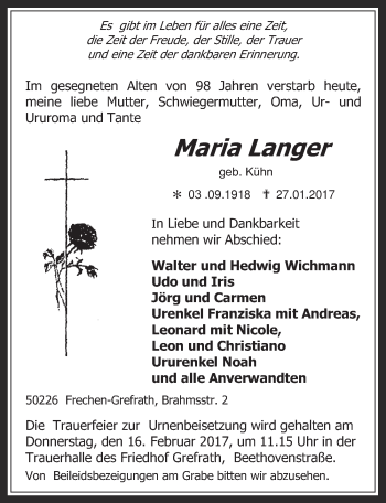 Anzeige von Maria Langer von  Wochenende 