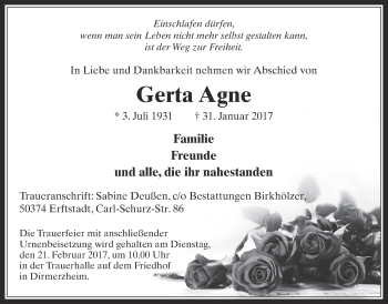 Anzeige von Gerta Agne von  Werbepost 