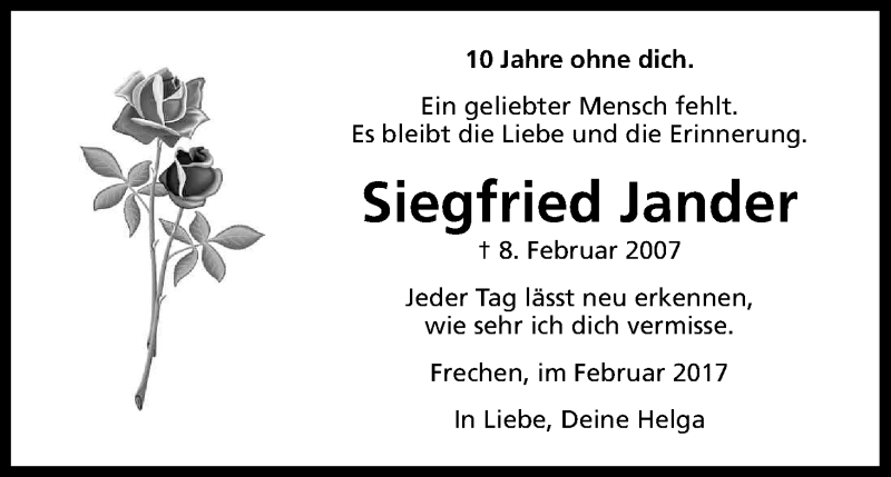  Traueranzeige für Siegfried Jander vom 08.02.2017 aus Kölner Stadt-Anzeiger / Kölnische Rundschau / Express