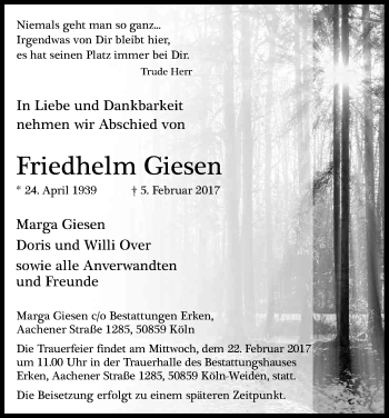 Anzeige von Friedhelm Giesen von Kölner Stadt-Anzeiger / Kölnische Rundschau / Express