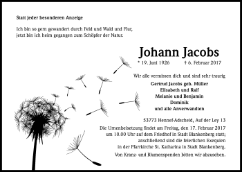 Anzeige von Johann Jacobs von Kölner Stadt-Anzeiger / Kölnische Rundschau / Express