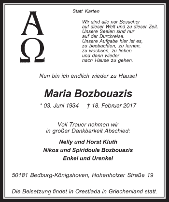 Anzeige von Maria Bozbouazis von  Werbepost 