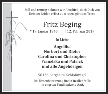 Anzeige von Fritz Beging von  Werbepost 