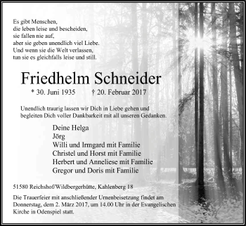 Anzeige von Friedhelm Schneider von Kölner Stadt-Anzeiger / Kölnische Rundschau / Express