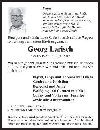Anzeige von Georg Larisch von  Werbepost 